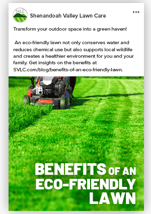 A mockup of a social media post from a lawn care company linking to a blog